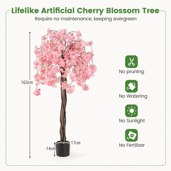 163CM Tall Artificial Cherry Blossom Tree with Flowers Set of 2