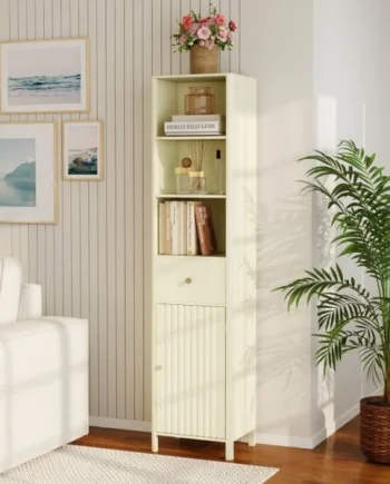 170cm Tall Bathroom Cabinet with Fluted Door and 1 Drawer 3 Open Shelves