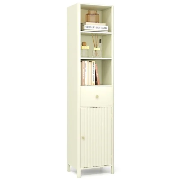 170cm Tall Bathroom Cabinet with Fluted Door and 1 Drawer 3 Open Shelves