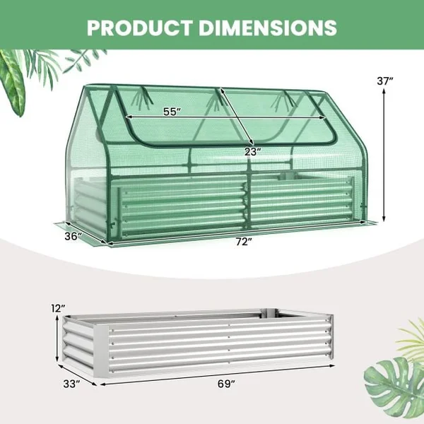 174 x 84 x 30 cm Raised Garden Bed with Cover