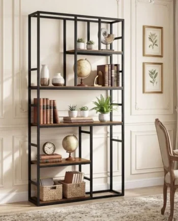 180CM Tall Bookshelf with Open Display Shelf and Metal Frame