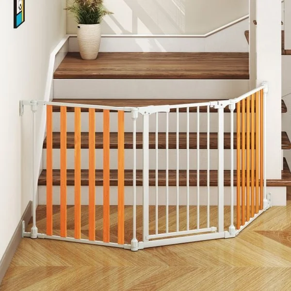 198 CM Extra Wide Configurable Baby Gate 3-Panel Indoor Wood Metal Pet Gate