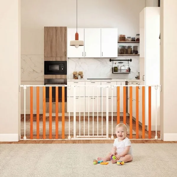 198 CM Extra Wide Configurable Baby Gate 3-Panel Indoor Wood Metal Pet Gate
