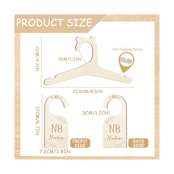 20 Pack Wooden Baby Clothes Hangers with 7 Baby Closet Dividers, Cute Hangers for Coats, Pants and Jackets