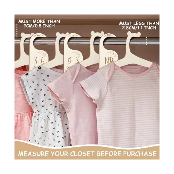 20 Pack Wooden Baby Clothes Hangers with 7 Baby Closet Dividers, Cute Hangers for Coats, Pants and Jackets