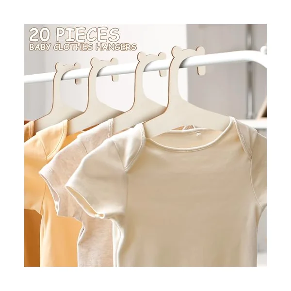 20 Pack Wooden Baby Clothes Hangers with 7 Baby Closet Dividers, Cute Hangers for Coats, Pants and Jackets