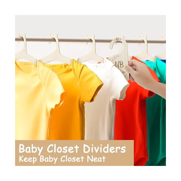 20 Pack Wooden Baby Clothes Hangers with 7 Baby Closet Dividers, Cute Hangers for Coats, Pants and Jackets