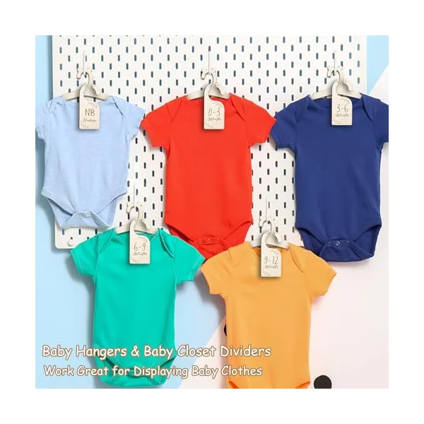 20 Pack Wooden Baby Clothes Hangers with 7 Baby Closet Dividers, Cute Hangers for Coats, Pants and Jackets