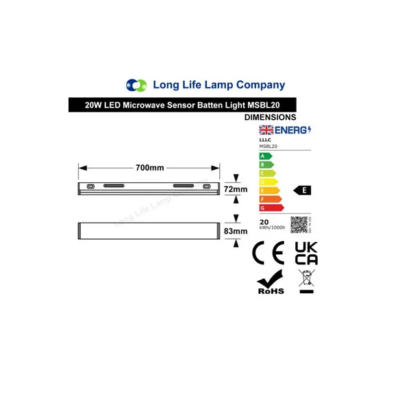 20W LED Microwave Sensor Ceiling Batten Light Fitting 2 feet Remote Control 6500k MSBL20