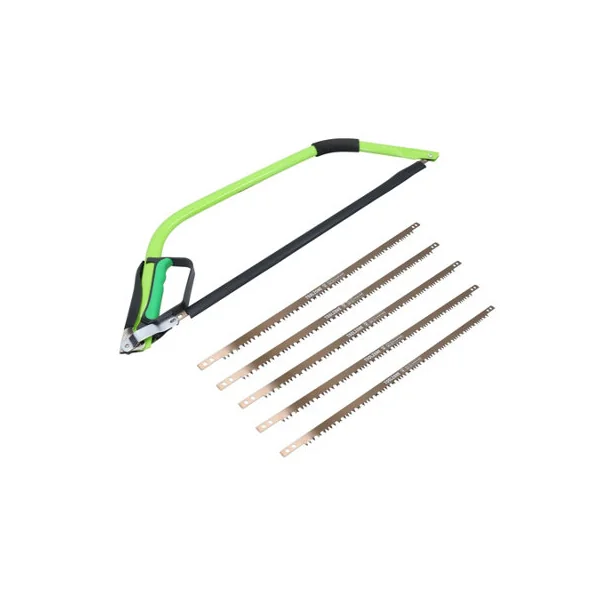 24in Heavy Duty Bow Saw Wood Logs Trees Branches Finger Guard 6 Blades