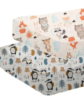 2 Pack Baby Cot Bed Fitted Sheets 120 x 60 Cotton Toddler Bed Sheets | Soft Hypoallergenic Kid Boy Girl Bed Sheet Fully Elasticated Skirt Breathable Easy Care - Junior Bed Sheets Animal