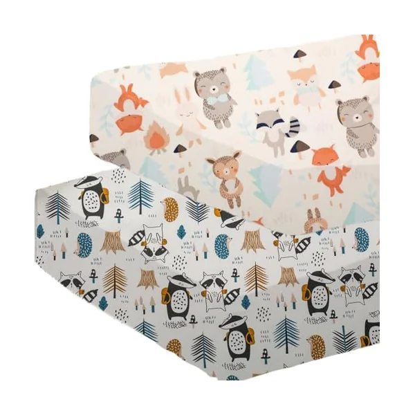 2 Pack Baby Cot Bed Fitted Sheets 120 x 60 Cotton Toddler Bed Sheets | Soft Hypoallergenic Kid Boy Girl Bed Sheet Fully Elasticated Skirt Breathable Easy Care - Junior Bed Sheets Animal