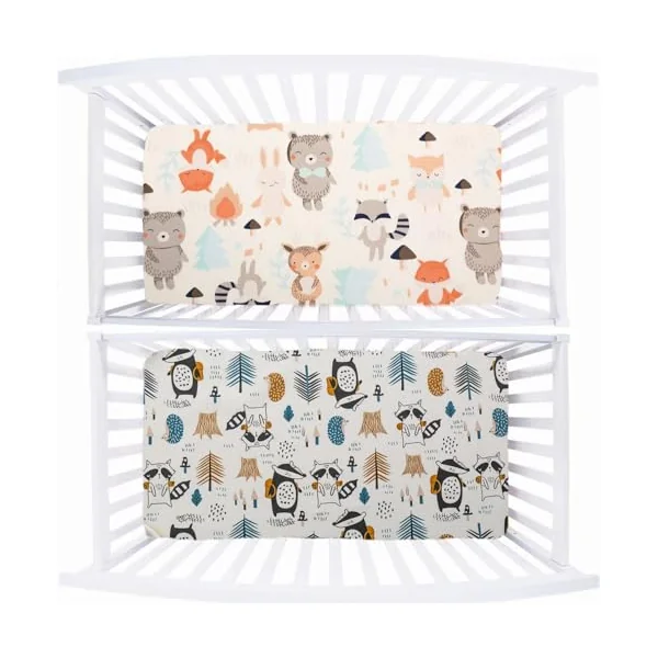 2 Pack Baby Cot Bed Fitted Sheets 120 x 60 Cotton Toddler Bed Sheets | Soft Hypoallergenic Kid Boy Girl Bed Sheet Fully Elasticated Skirt Breathable Easy Care - Junior Bed Sheets Animal