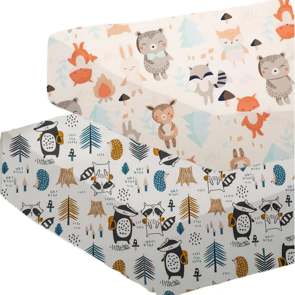 2 Pack Baby Cot Bed Fitted Sheets 120 x 60 Cotton Toddler Bed Sheets | Soft Hypoallergenic Kid Boy Girl Bed Sheet Fully Elasticated Skirt Breathable Easy Care - Junior Bed Sheets Animal