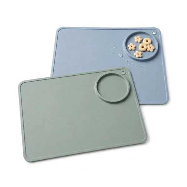 2 Pack Baby Silicone Mat,Seposeve Baby Placemats, Activity Mat for Infants to Toddlers, Keeps Babies Essentials Off the Floor, Green Blue