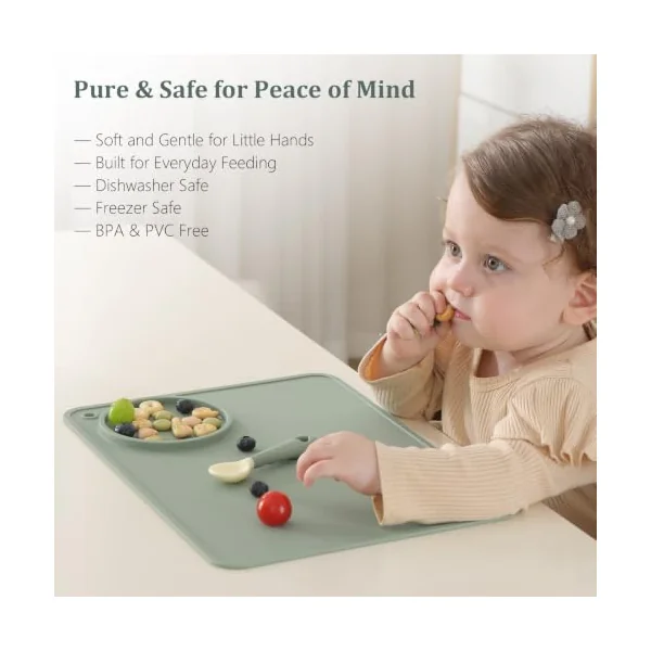 2 Pack Baby Silicone Mat,Seposeve Baby Placemats, Activity Mat for Infants to Toddlers, Keeps Babies Essentials Off the Floor, Green Blue