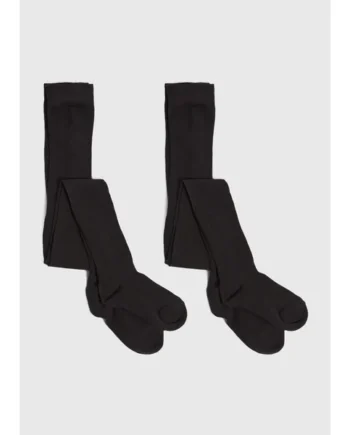 2 Pack Girls Black Ribbed Tights (4-13yrs)