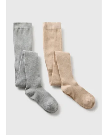2 Pack Girls Grey & Oatmeal Ribbed Tights (2-11yrs)