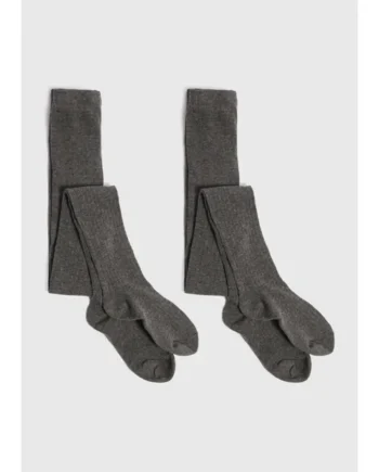 2 Pack Girls Grey Ribbed Tights (4-13yrs)
