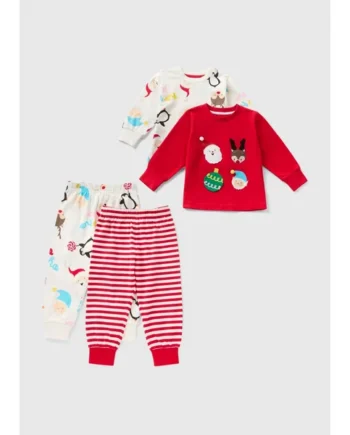 2 Pack Kids Red Christmas Pyjamas (1-7yrs)
