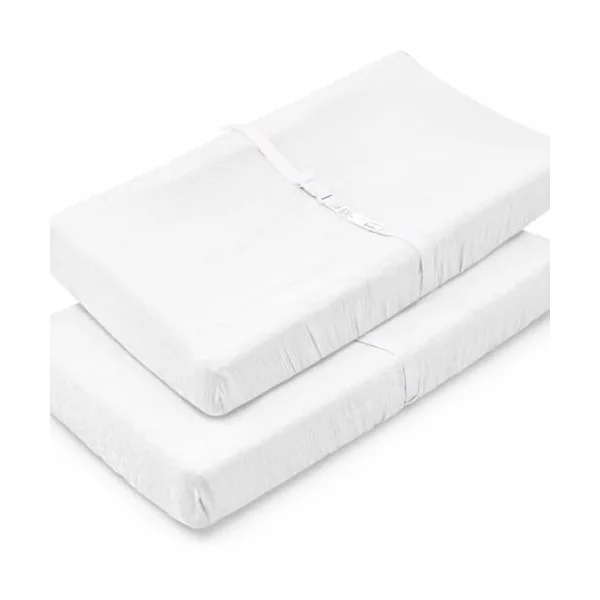 2 Pack Muslin Changing Mat for Girls Boys Neutral Breathable Soft Portable Travel Changing Mat 17" x 33" White