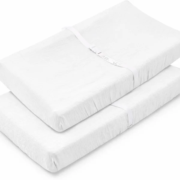 2 Pack Muslin Changing Mat for Girls Boys Neutral Breathable Soft Portable Travel Changing Mat 17" x 33" White