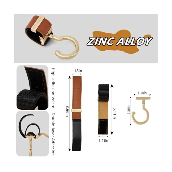 2 Pack Stroller Hooks,Strong Synthetic Leather Hook-and-Loop Fastener&High-Quality Metal Hooks,Universal Bag Clip|360° Rotation, 66lb Capacity,Non-Slip-Fits Wheelchair