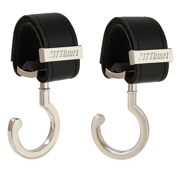 2 Pack Stroller Hooks,Strong Synthetic Leather Hook-and-Loop Fastener&High-Quality Metal Hooks,Universal Bag Clip|360° Rotation, 66lb Capacity,Non-Slip-Fits Wheelchair