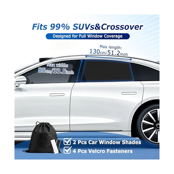 2 Pcs Car Window Shades, Children's Window Shades for Baby, Sun Shade Blocking Mosquito Net, Breathable Privacy Shade,Protection for Kids/Baby/Adults/Pets,Blocks UV Rays,Easy Fit for SUV Saloon