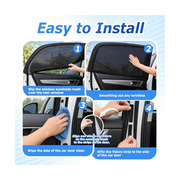 2 Pcs Car Window Shades, Children's Window Shades for Baby, Sun Shade Blocking Mosquito Net, Breathable Privacy Shade,Protection for Kids/Baby/Adults/Pets,Blocks UV Rays,Easy Fit for SUV Saloon
