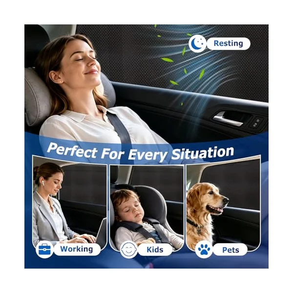 2 Pcs Car Window Shades, Children's Window Shades for Baby, Sun Shade Blocking Mosquito Net, Breathable Privacy Shade,Protection for Kids/Baby/Adults/Pets,Blocks UV Rays,Easy Fit for SUV Saloon