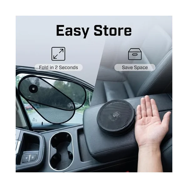 2 PCS Car Window Shades,Adjustable Side Window Sun Shade 16.14" × 8.66" Mesh Sun Blocker with Suction Cups,Rotatable 2-in-1 Sun Visor for Baby,Driver/Passenger/Rear Windows,UV & Glare Protection