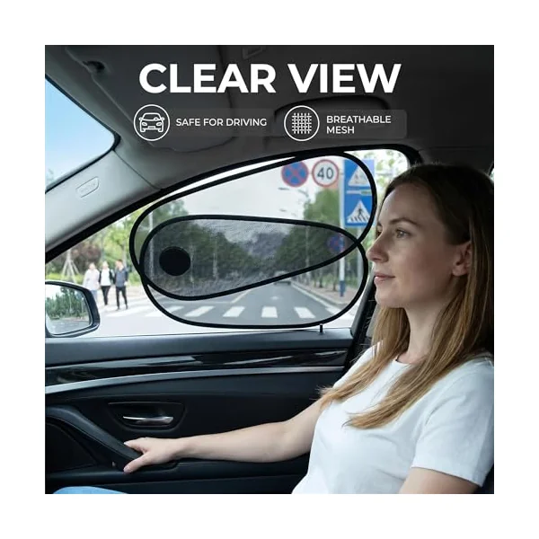 2 PCS Car Window Shades,Adjustable Side Window Sun Shade 16.14" × 8.66" Mesh Sun Blocker with Suction Cups,Rotatable 2-in-1 Sun Visor for Baby,Driver/Passenger/Rear Windows,UV & Glare Protection