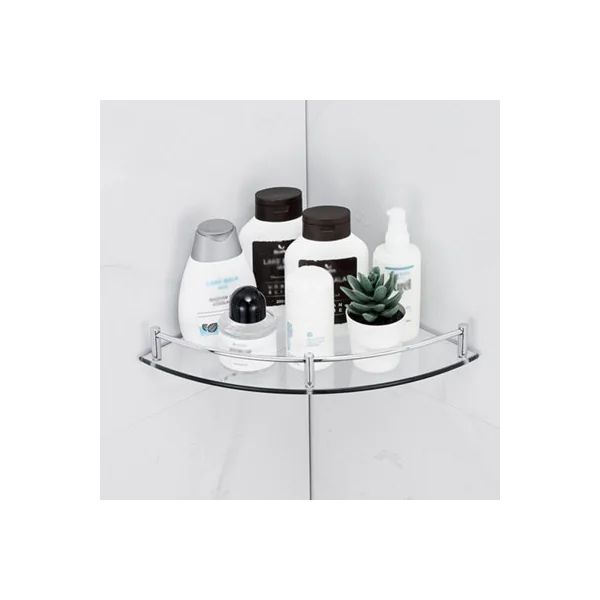 2 Pcs Silver Glass Bathroom Corner Shelf Wall Mounted 6mm Tempered Glass