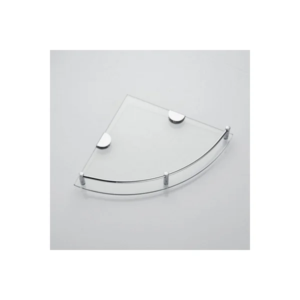 2 Pcs Silver Glass Bathroom Corner Shelf Wall Mounted 6mm Tempered Glass