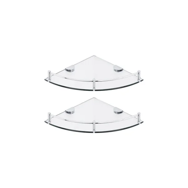 2 Pcs Silver Glass Bathroom Corner Shelf Wall Mounted 6mm Tempered Glass