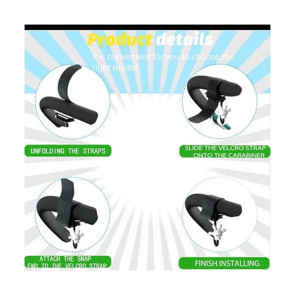 2 Pcs Stroller Hooks, Adjustable Stroller and Car Seat Hooks, Sticky and Hanging Dual Hooks, Universal Storage Hooks for Hanging Bags and Shopping, Mommy Stroller Accessories (Abstract Palm)