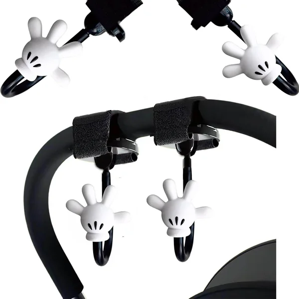 2 Pcs Stroller Hooks, Adjustable Stroller and Car Seat Hooks, Sticky and Hanging Dual Hooks, Universal Storage Hooks for Hanging Bags and Shopping, Mommy Stroller Accessories (Abstract Palm)