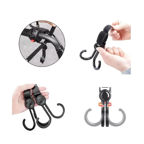 2 Pieces Stroller Hook, 360° Swivel Universal Stroller Hooks, Multifunctional Stroller Hook, Pushchair, Pushchair