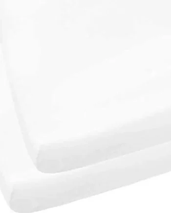 2 x Cot Bed Fitted Sheets 70 x 140 cm - Easy Care Fine Quality Polycotton Travel Cot Sheets - Soft and Breathable (White-70 x 140cm)