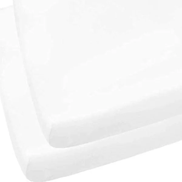 2 x Cot Bed Fitted Sheets 70 x 140 cm - Easy Care Fine Quality Polycotton Travel Cot Sheets - Soft and Breathable (White-70 x 140cm)