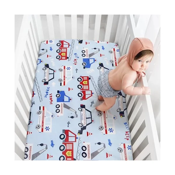 2 x Cot Bed Sheets Cot Sheets 120x60 Fitted Cotton Soft Bed sheets Hypoallergenic Fully Elasticated Skirt Breathable Easy Care(Car+Dinosaur)