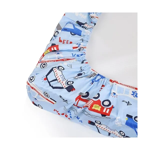 2 x Cot Bed Sheets Cot Sheets 120x60 Fitted Cotton Soft Bed sheets Hypoallergenic Fully Elasticated Skirt Breathable Easy Care(Car+Dinosaur)