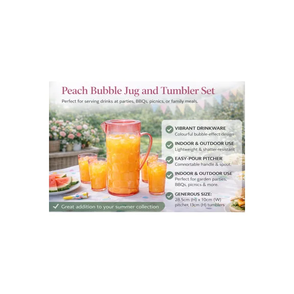2L Plastic Pitcher Jug with 4 x 350ml Tumblers Glasses