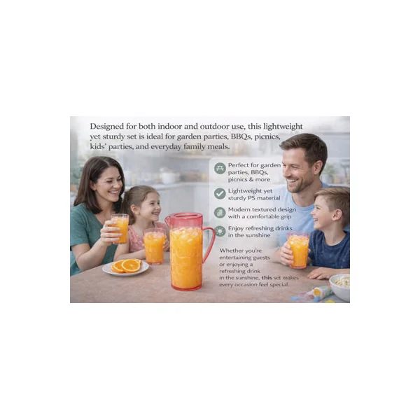 2L Plastic Pitcher Jug with 4 x 350ml Tumblers Glasses