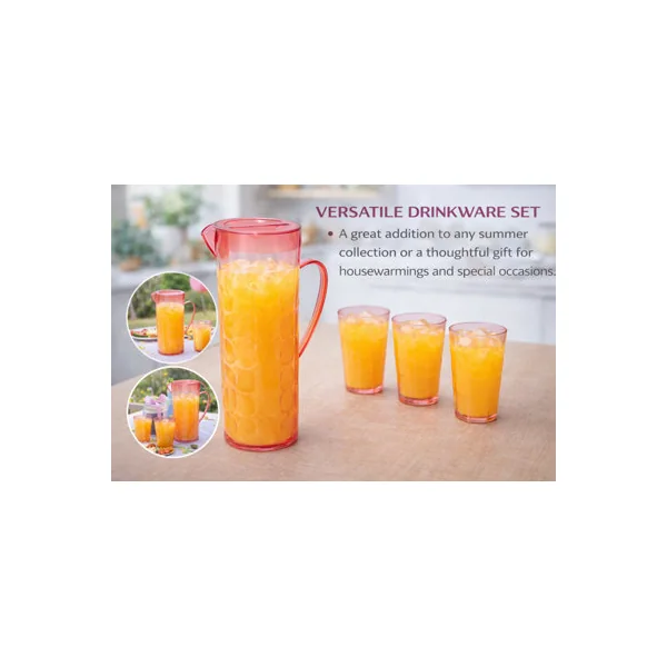 2L Plastic Pitcher Jug with 4 x 350ml Tumblers Glasses
