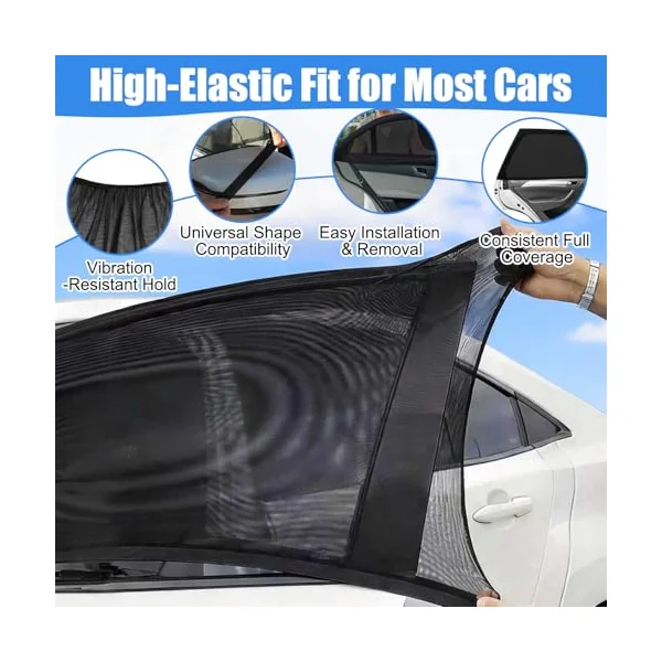2Pack Car Window Shades for Baby, High Elastic Car Sun Shade for Window, Blocks UV & Sun Glare Heat Reduction, Breathable Finer Mesh Car Window Shade for Baby Kids Adults Pets, Fits 99% Cars Rear Seat