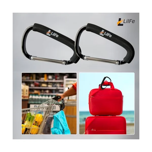 2-Pack Extra-Large 6.7" Stroller Hooks – Heavy-Duty Carabiner Clips for Diaper Bags, Purses & Shopping Bags – Universal Stroller Accessory for Moms & Dads – Black