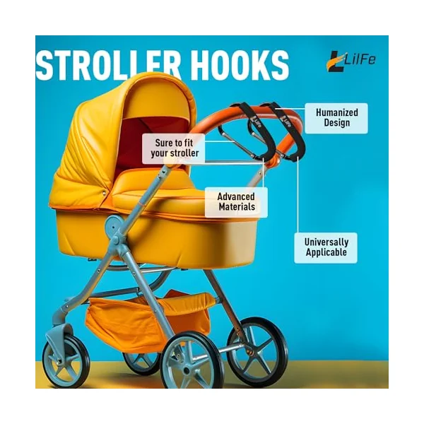 2-Pack Extra-Large 6.7" Stroller Hooks – Heavy-Duty Carabiner Clips for Diaper Bags, Purses & Shopping Bags – Universal Stroller Accessory for Moms & Dads – Black