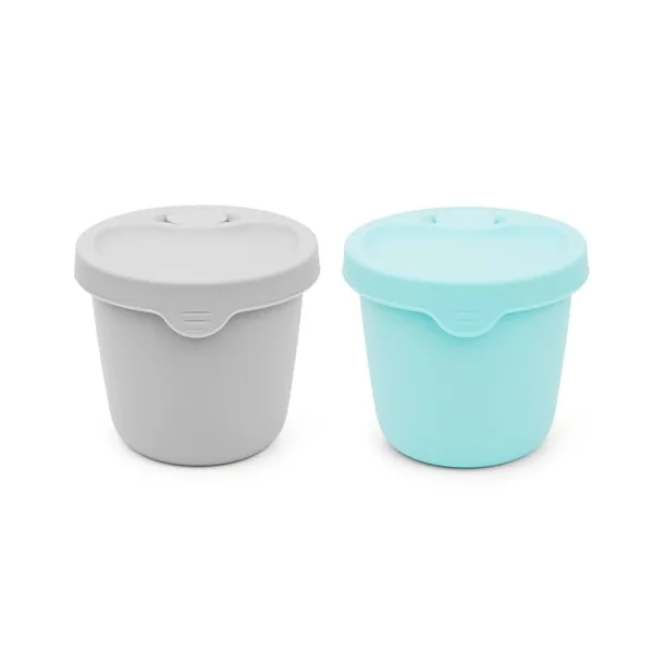 2-Pack Silicone Soup Cups & Travel Mugs (8.5oz) – Leakproof Food Storage Containers with Removable Air Vent – Microwavable Splatter-Proof Bowls for Oatmeal, Coffee, Milk & Snacks – Grey & Mint